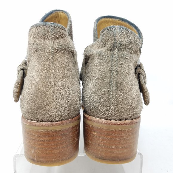 Stuart Weitzman shoes green/brown suede buckle panel ankle booties 4.5M - Picture 3 of 12